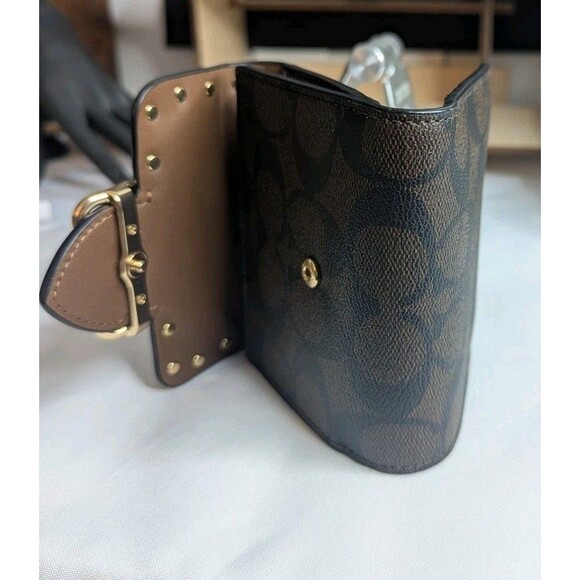 Coach Small Morgan Wallet With Rivets -  Brown/Black Signature Canvas, Leather - Picture 8 of 9